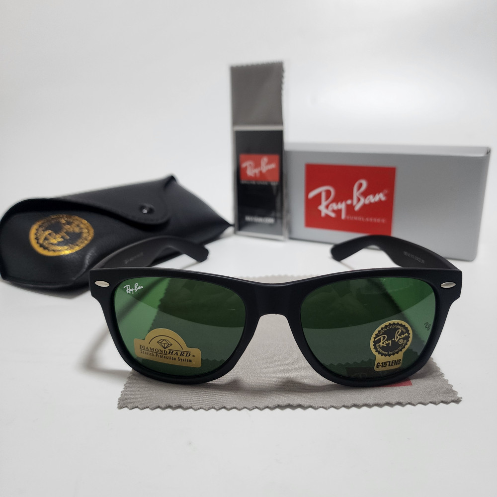 Ray-Ban RB2140 Wayfarer Sunglasses Black Frame Glass Green Lens 50-22 mm