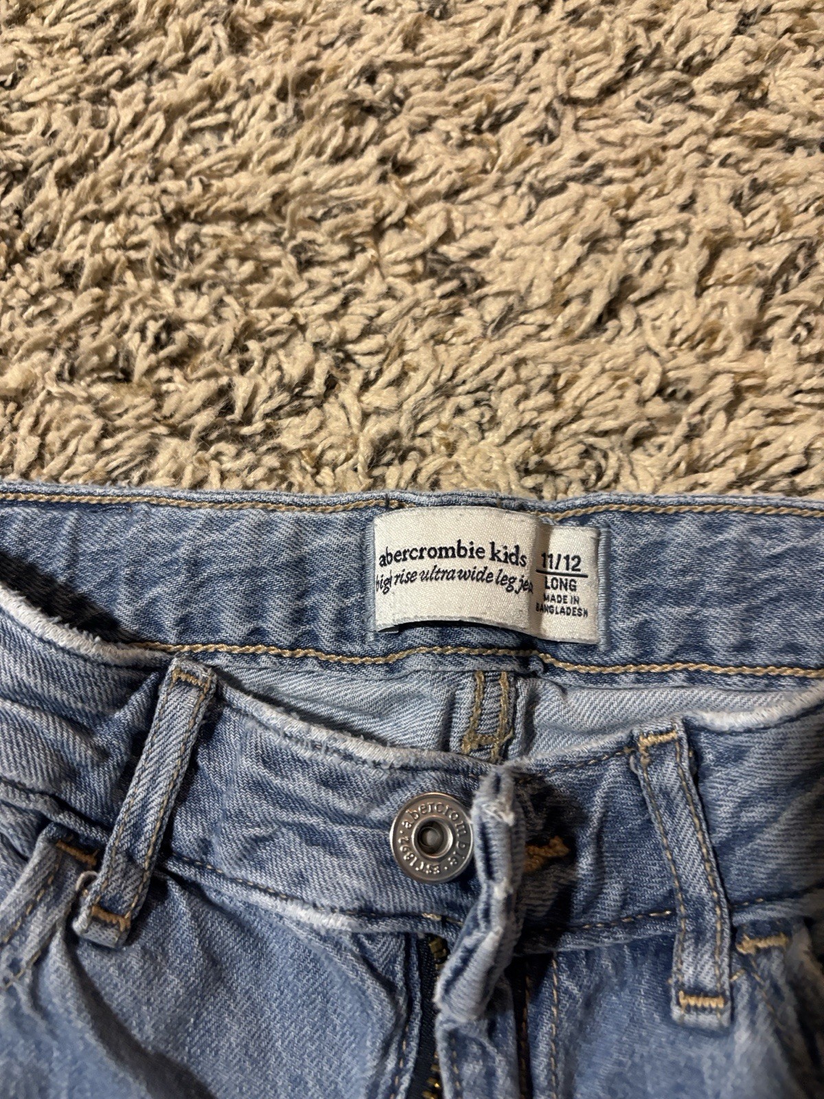 Abercrombie Kids Girls Blue Denim Wide-Leg Jeans 11/12 Embroidered Bow