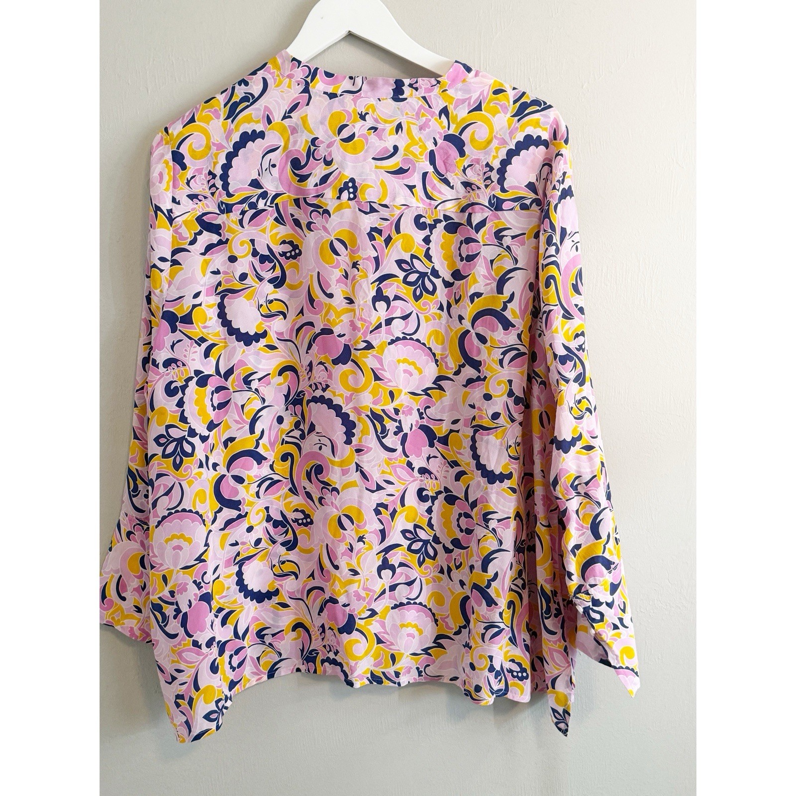 J CREW Women’s Multicolor PAISLEY SWIRL Print Silk Blouse Long Sleeve Size 3X