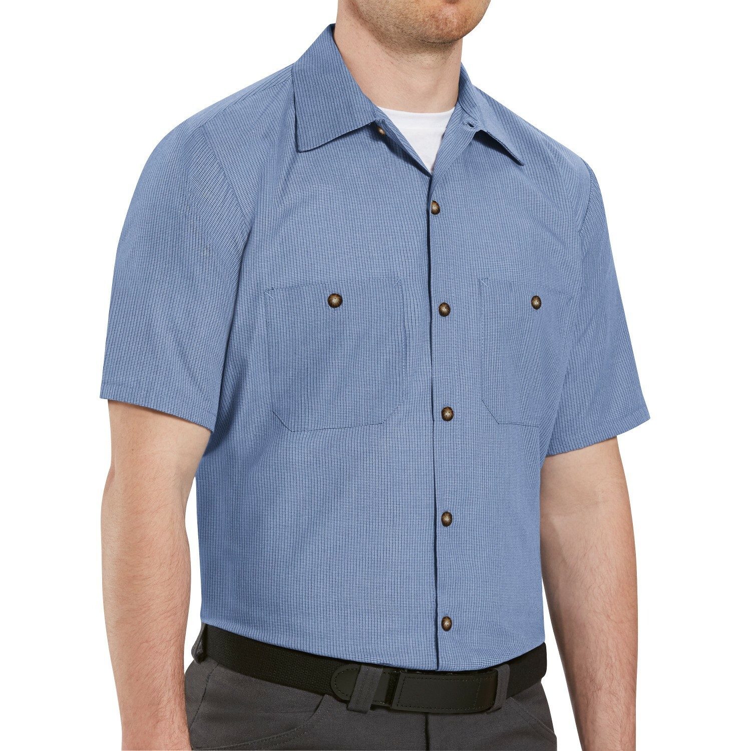 Red Kap Work Shirt Poplin Geometric Microcheck 2 Pocket Men’s Industrial Uniform