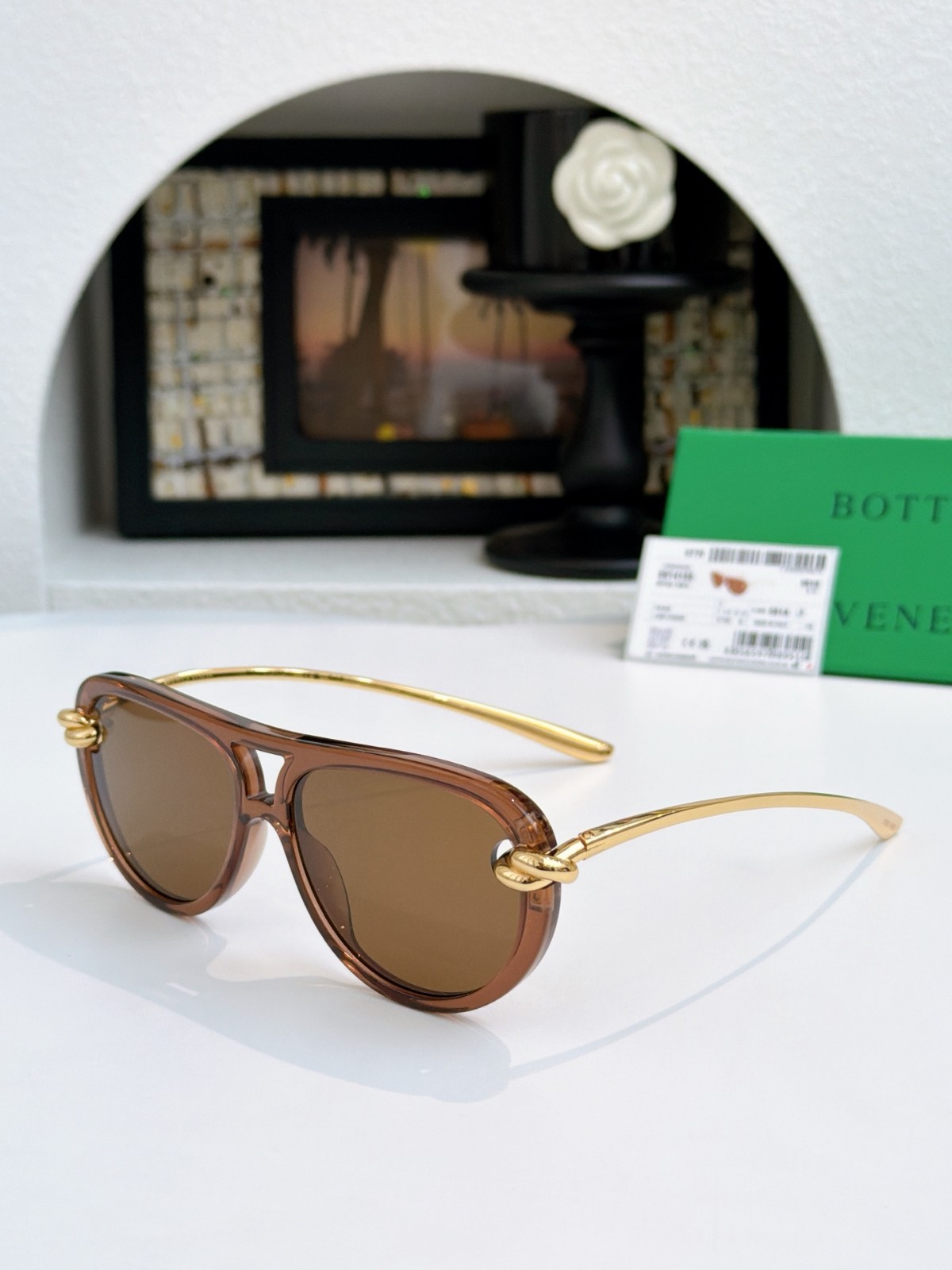 Bottega Veneta BV1418S Women Sunglasses Transparent Brown Color Designer W/ Box