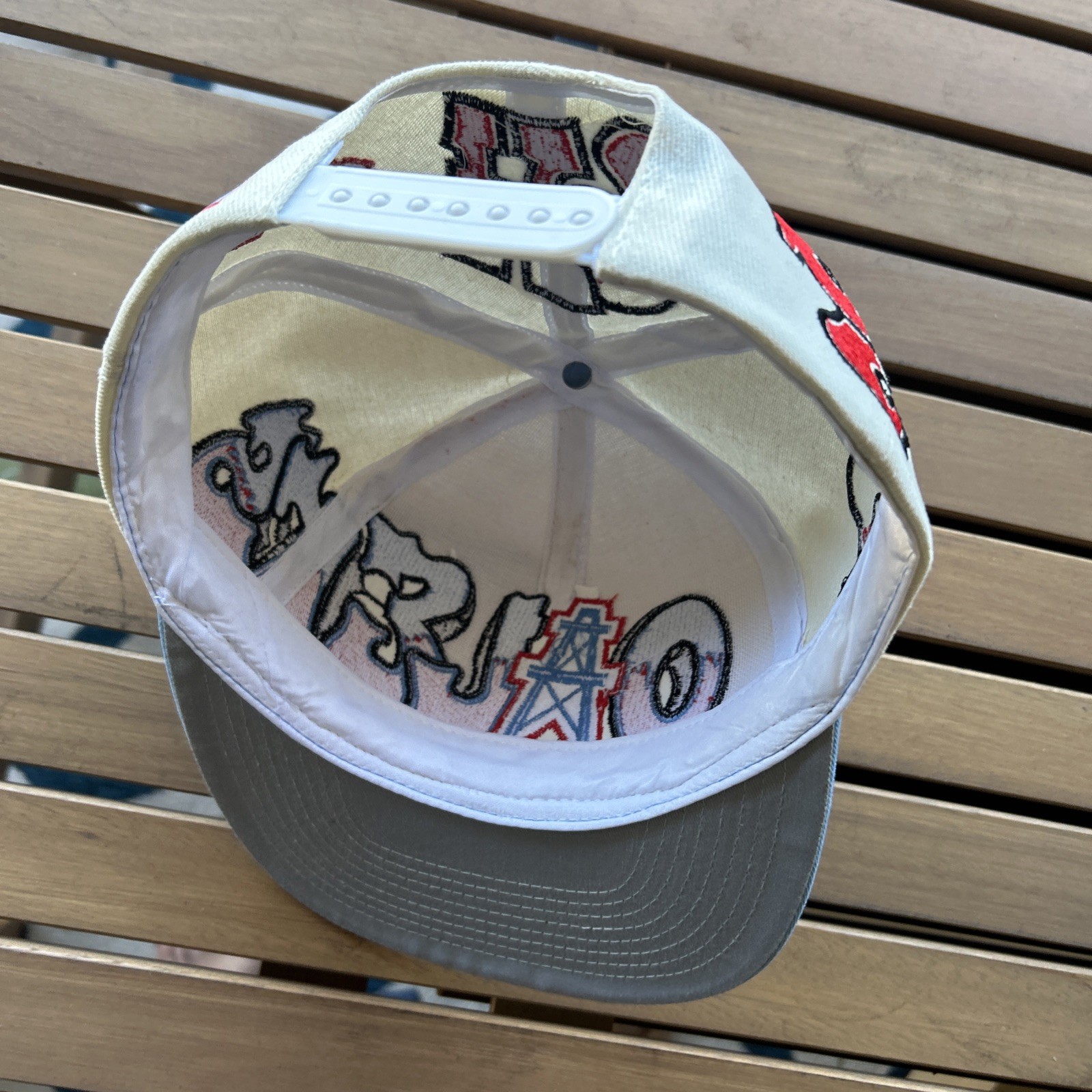 Houston Oilers Double Graffiti TOW Custom Snapback Hat Cap Cream Dome Two Tone