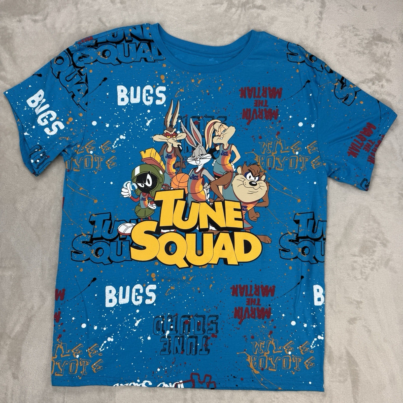 XL Space Jam Tune Squad All Over Print Tee Mens Taz Marvin Looney Tunes Bugs