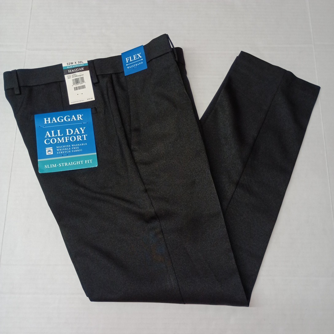 Haggar Men’s All Day Comfort Slim-Straight Fit Pants Size 32×30 Black New