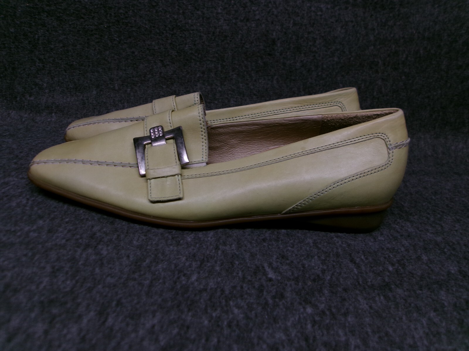 Theresia M Shoes Women 4.5 Green Buckle Loafers Square Toe Slip On