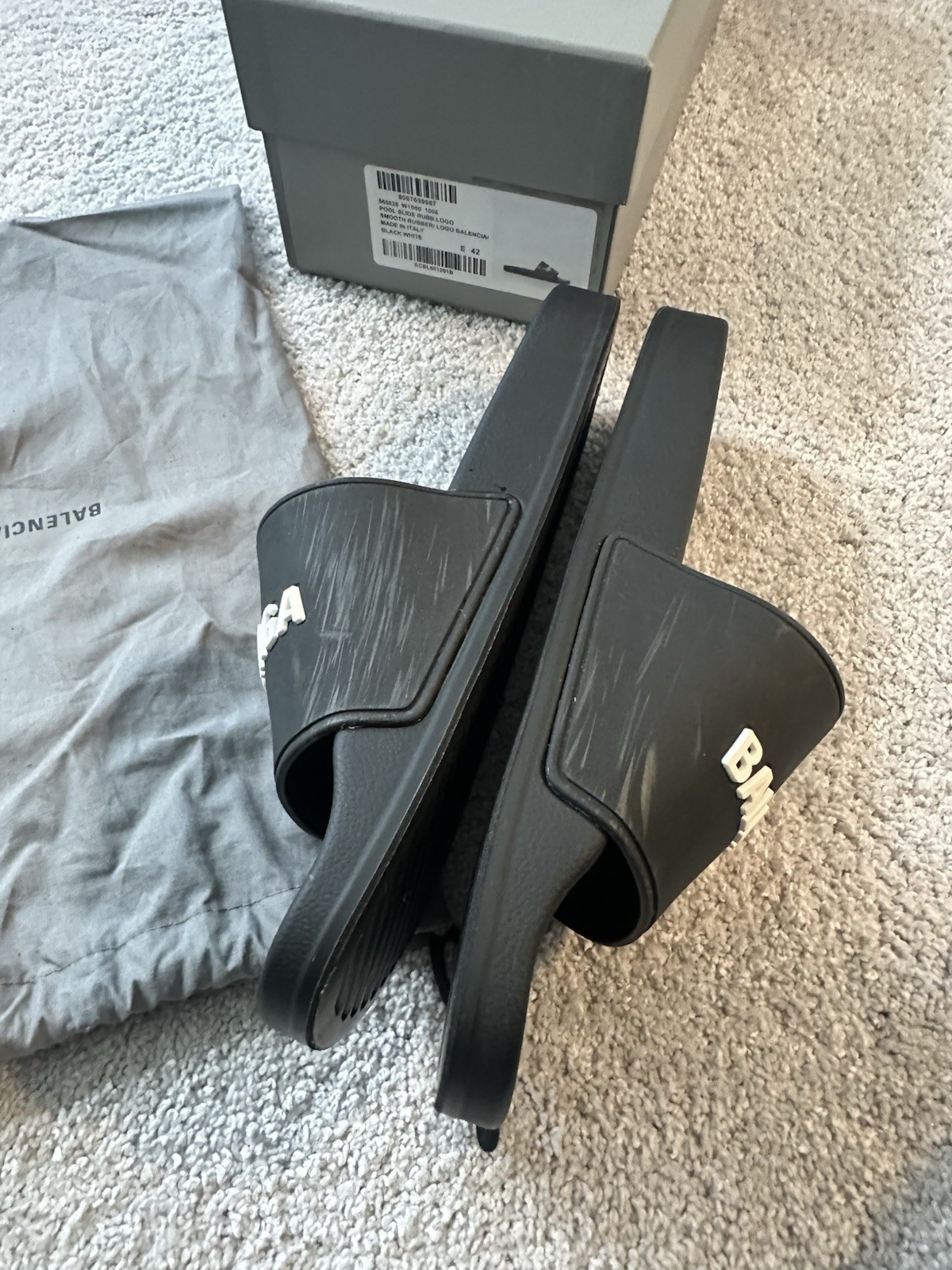 Balenciaga Pool Slide Sandals Logo Black/White Men’s EU 42 US 9 Slip-On