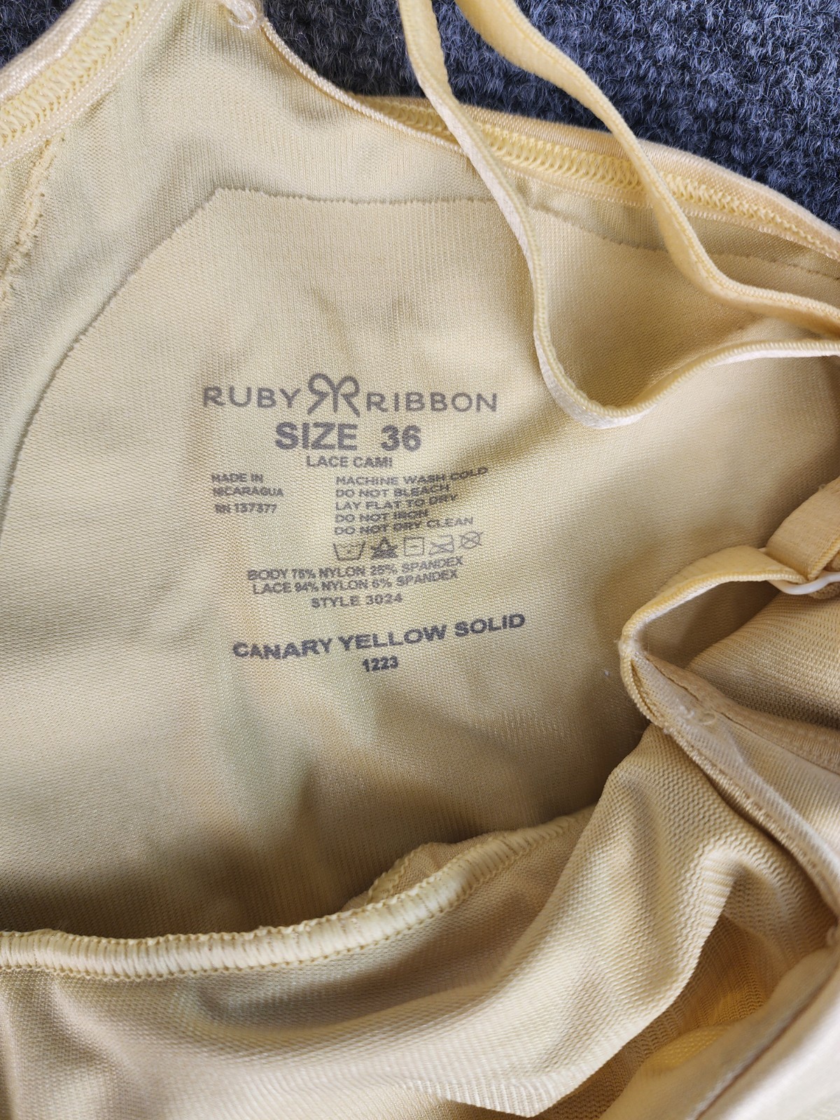 Ruby Ribbon Lace Cami Canary Yellow color Style 3024 Size 36 Show EUC