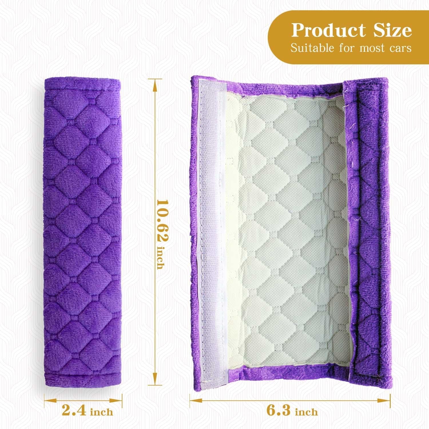 Plush Car Seat Belt Pads, Set of 2 Soft Cushions for Comfortable Color: purple