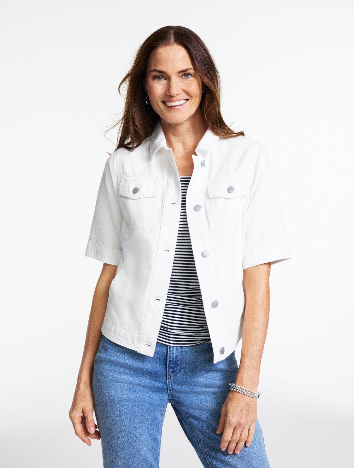 Short Sleeve Jean Jacket at Talbots, NWT $119, All size, color RED POP