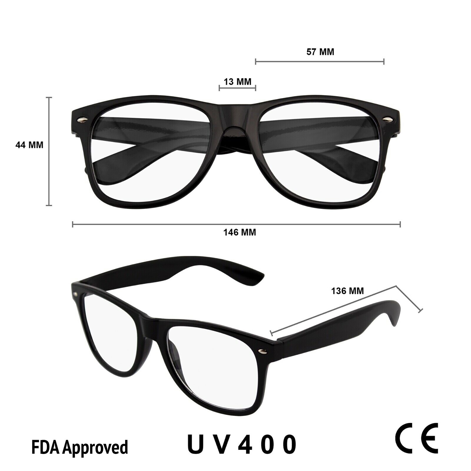 MENS WOMENS NERD BLACK GEEK GLASSES GLOSSY CLEAR LENS Clear frame sunglasses