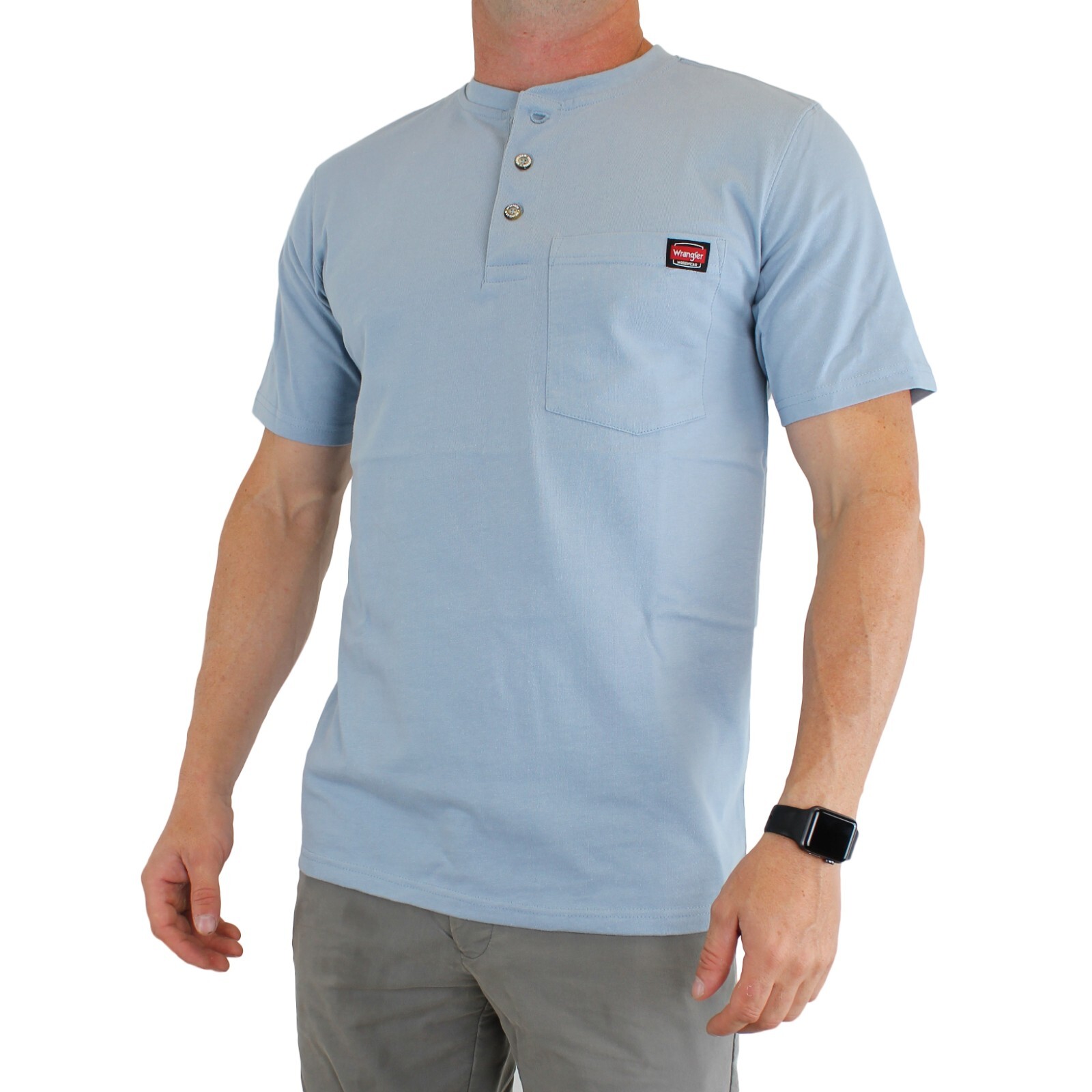 Wrangler Workwear Men’s Henley Shirt Short Sleeve, Casual Fit, One Pocket 55179