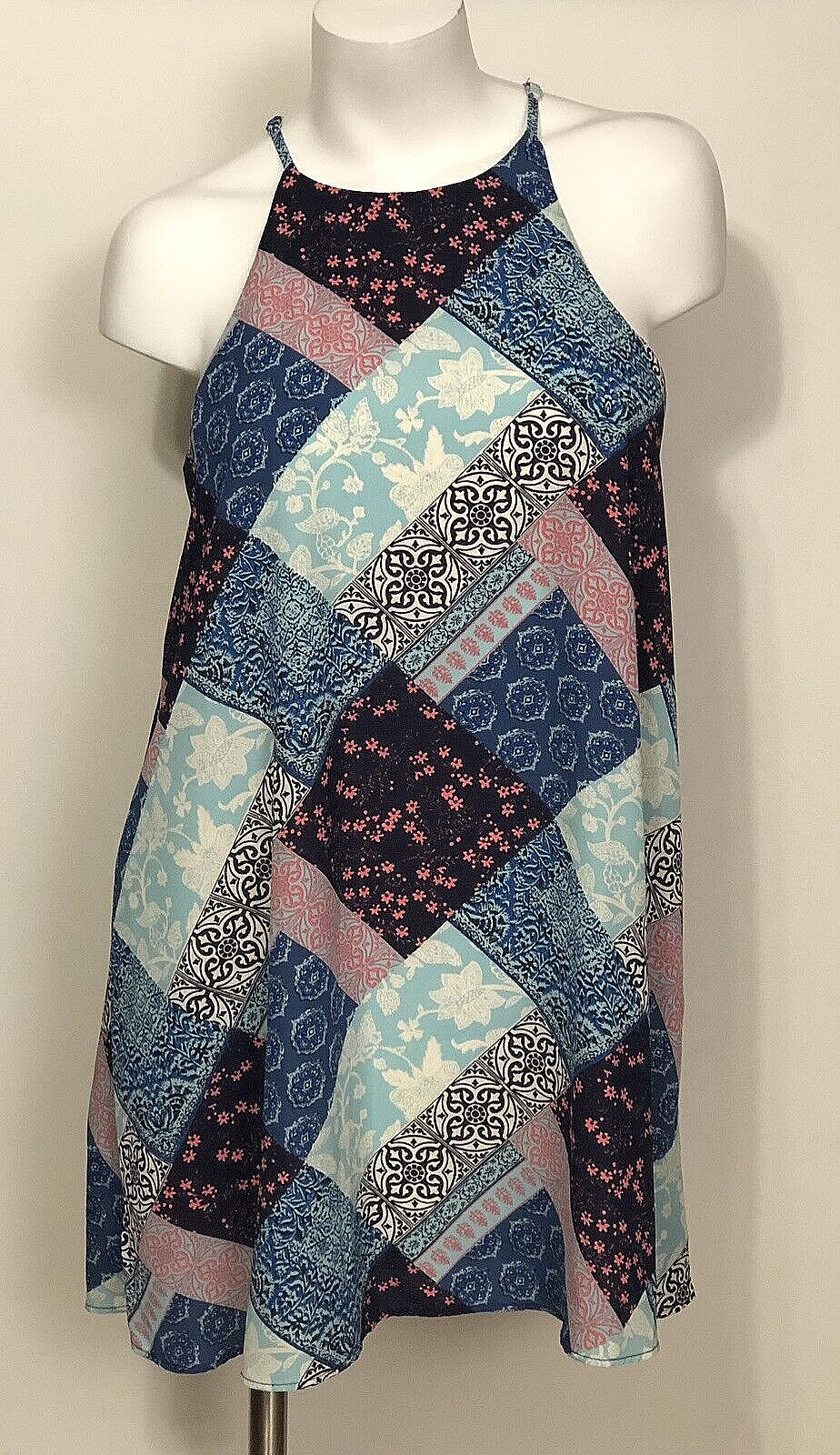 NWT WOMEN’S MOA MOA PATCHWORK MINI SWING DRESS SIZE LARGE MSRP $38.00