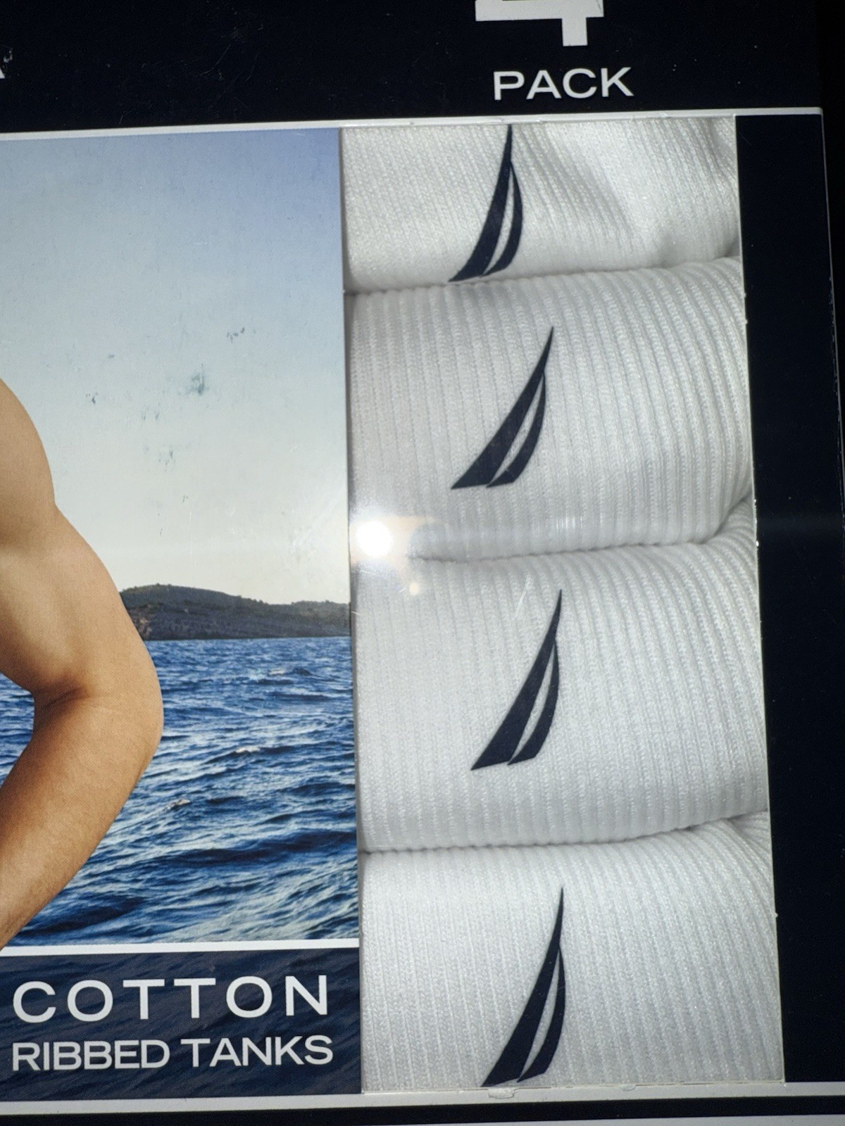 Nautica ~ Men’s 4-Pack Tanks Tops Cotton Blend White Undershirts ~ L (42-44)