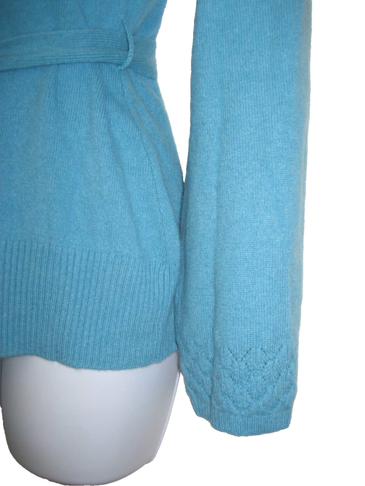 SOFT SURROUONDINGS 100% CASHMERE TURQUOISE LONG SLEEVE TIE AT THE WAIST SWEATER
