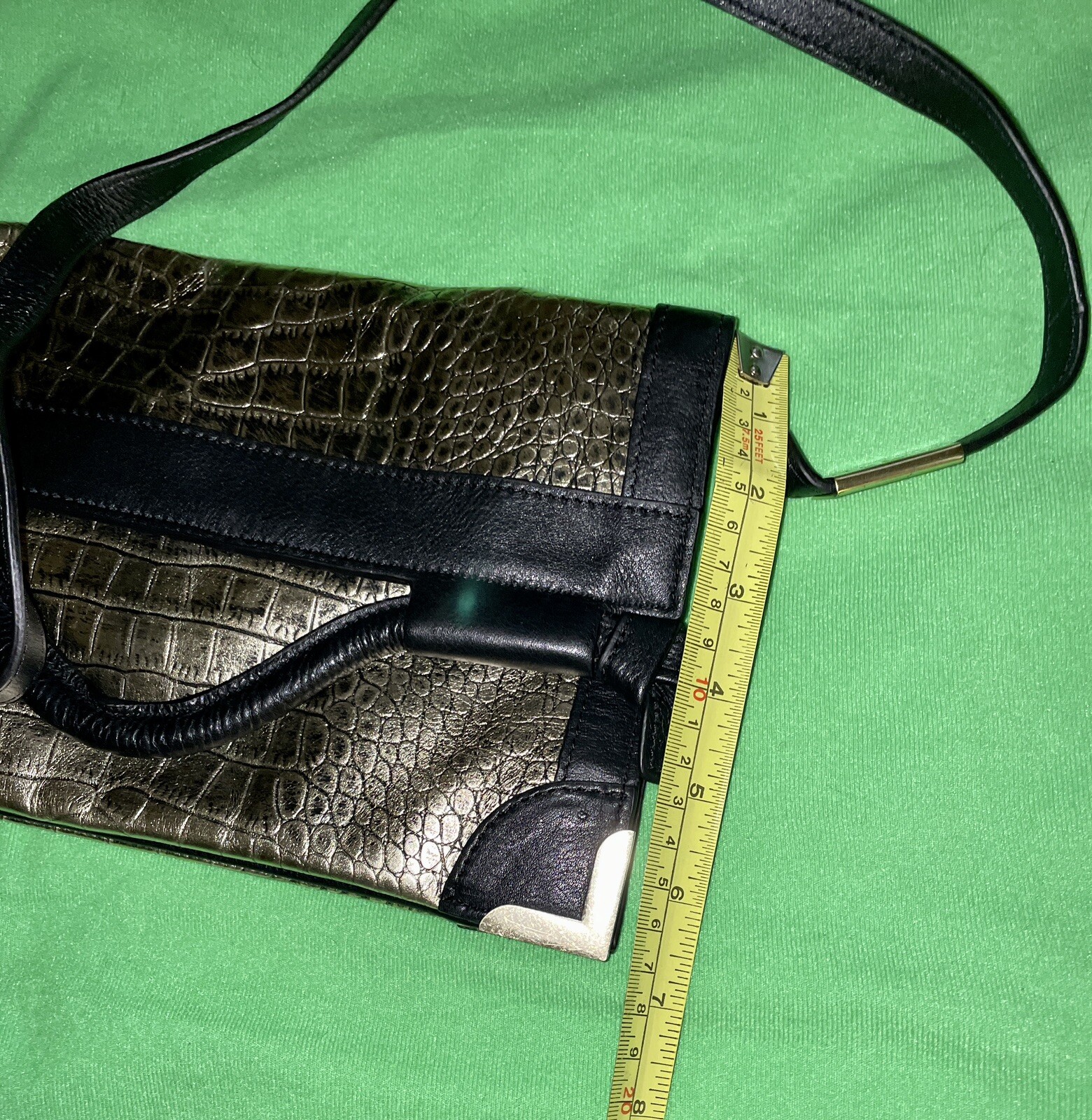 $295 FOLEY & CORINNA FRAMED FLAP GOLD CROCODILE EMBOSSED LEATHER CROSSBODY BAG