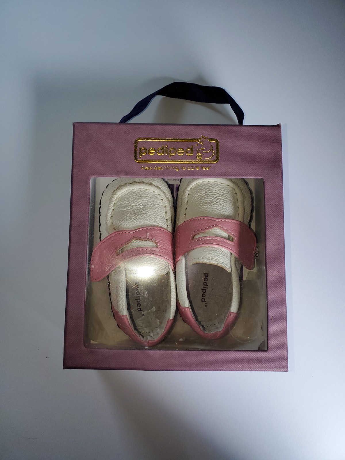 Pediped Infant Soft Sole Leather Loafer Shoe Pink and White 6-12M