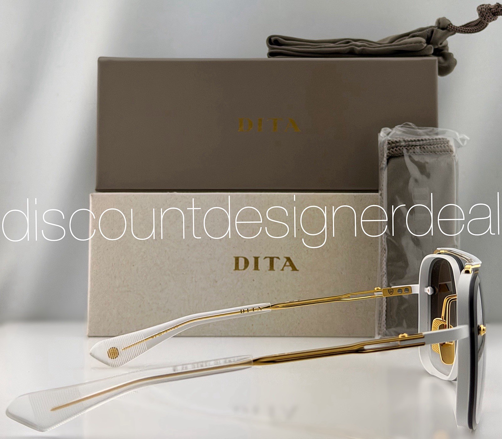 DITA Mach-Six Sunglasses Yellow Gold Matte White Gray Gradient 62mm DTS121-62-07