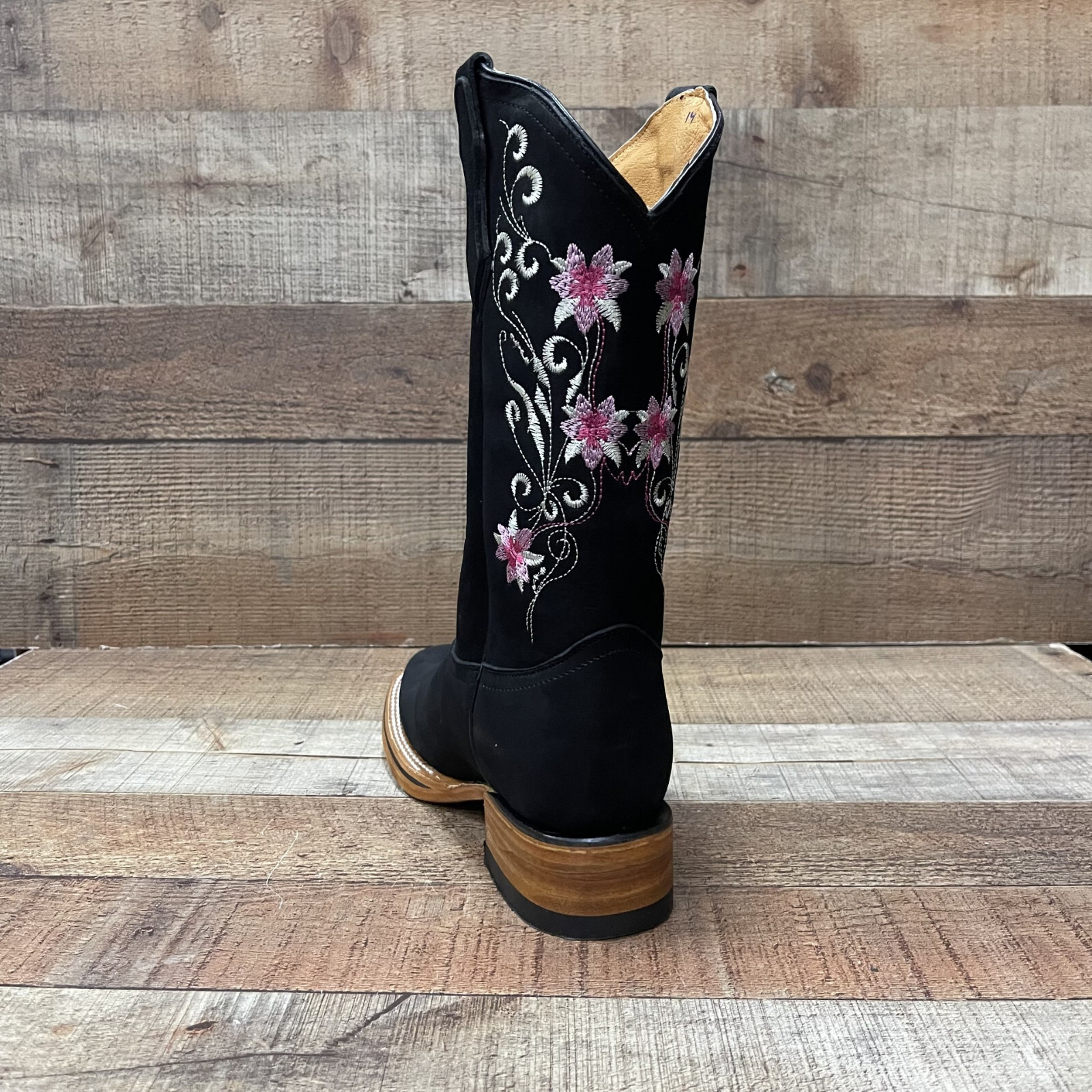 Women’s Western Rodeo Square Toe Cowgirl Boots Pink Flowers Nobuck Flor Rosa 804