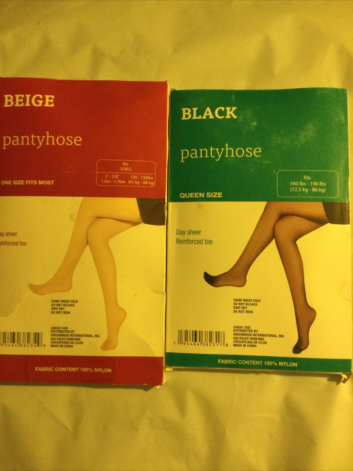 Greenbrier Pantyhose Black & Beige Queen Size Day Sheer Reinforced Toe Two Pair