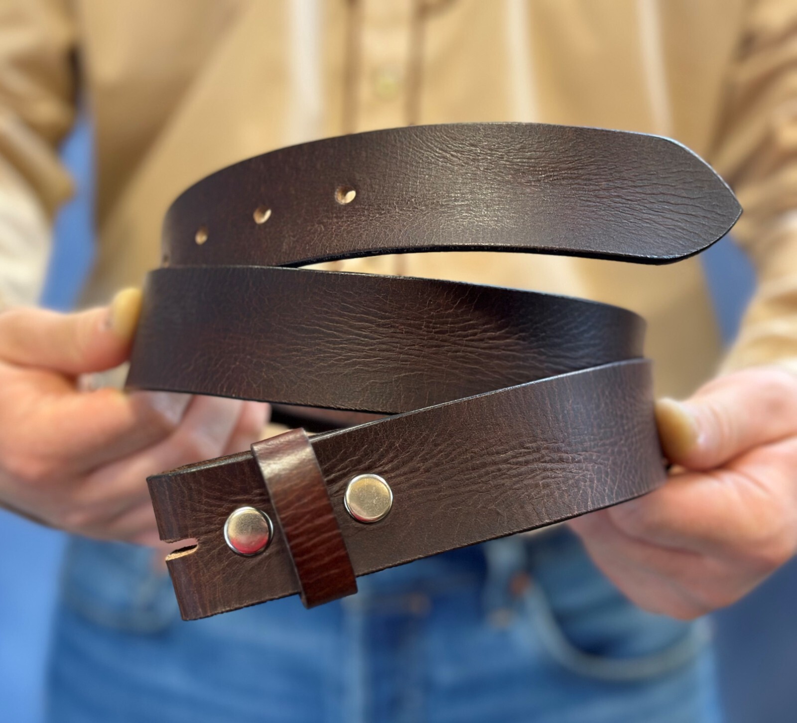 Western Belt Handmade Strap Men’s Full Grain Leather No Buckle Cowboy Rodeo Belt