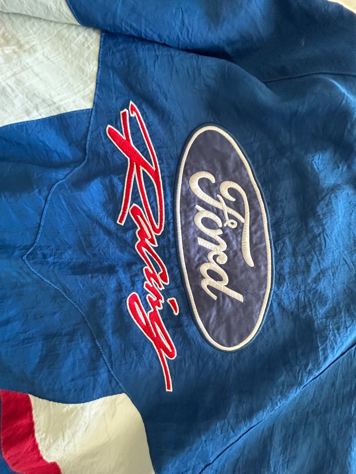 Vintage 90s Track Gear Ford Racing Jacket Mens Large Blue Nylon Windbreaker