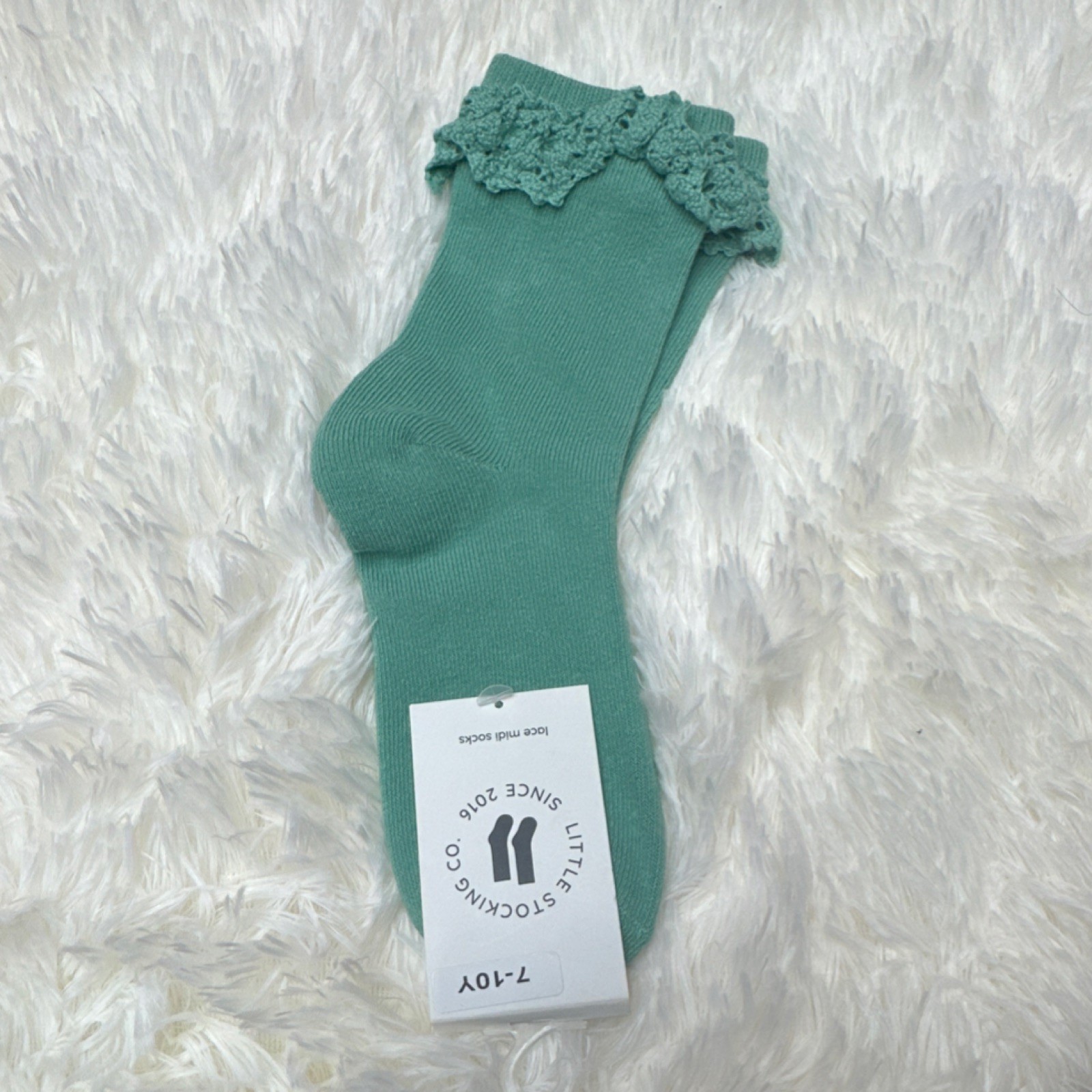 Little Stocking Co. Girls Lace Mid Calf Dress Socks Green 7-10Y 1 Pair