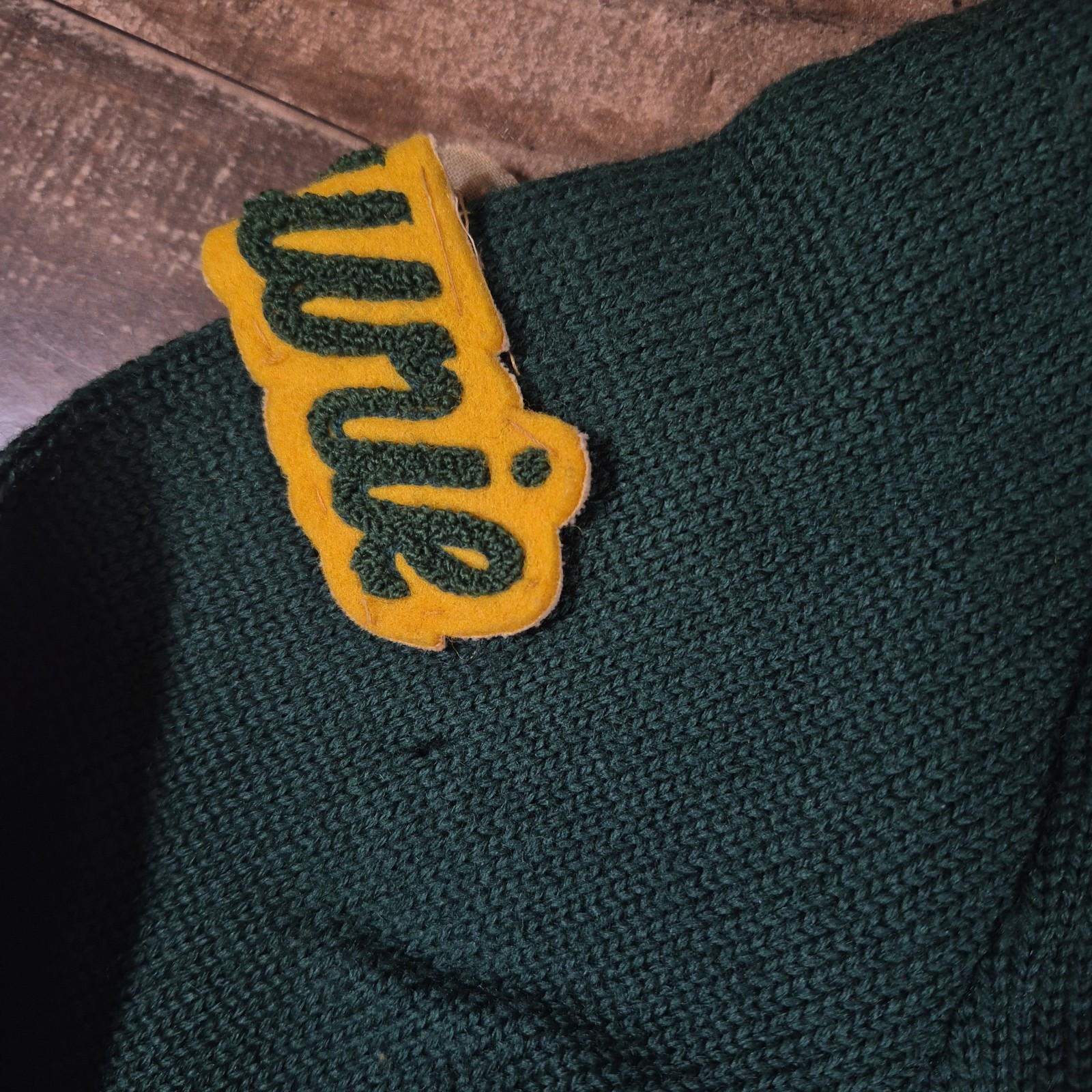 Vintage Letterman Varsity Sweater Womens 38 Green Wool Dehen Knitting 50s School