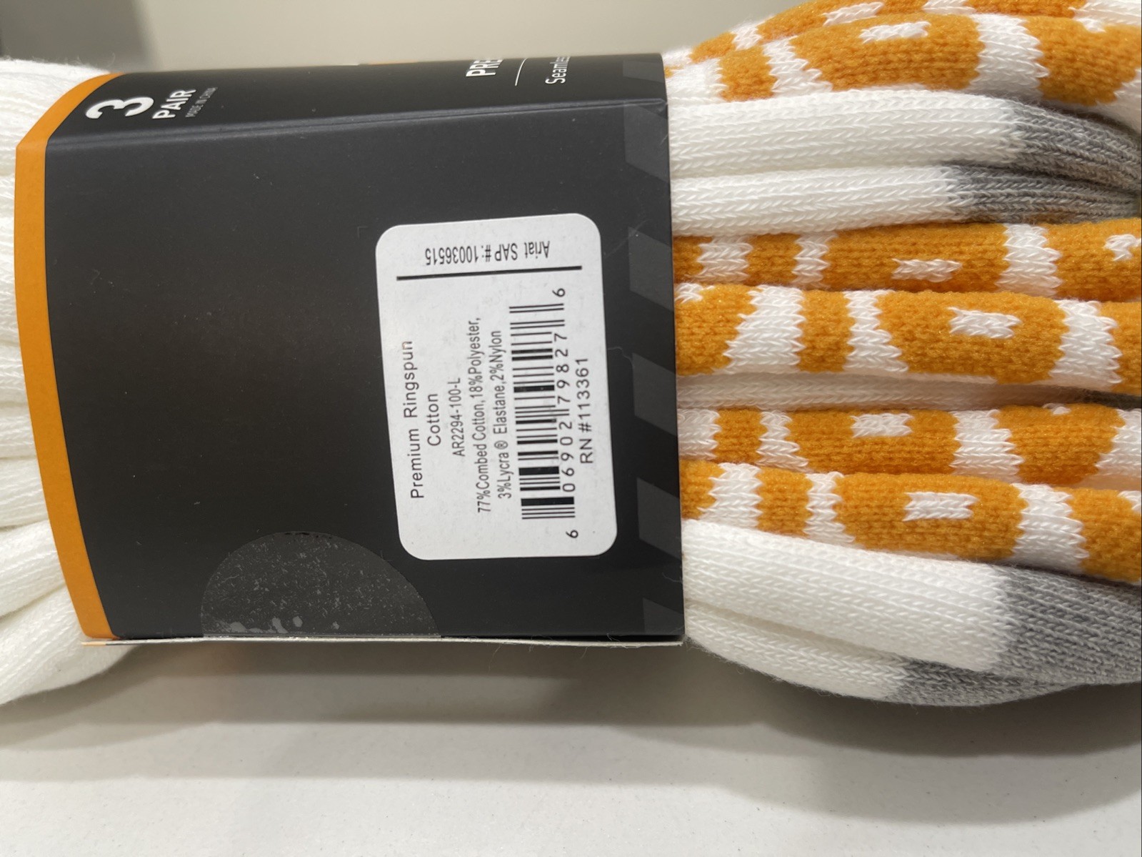 Ariat Premium Ringspun Cotton Crew Work Sock 3 Pair Pack White L
