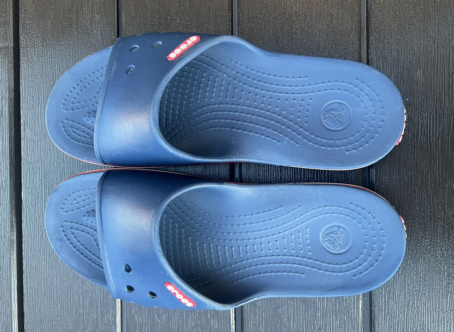 Crocs Men (8) and Women (10) Crocband II Slides Navy/Pepper Relaxed Fit