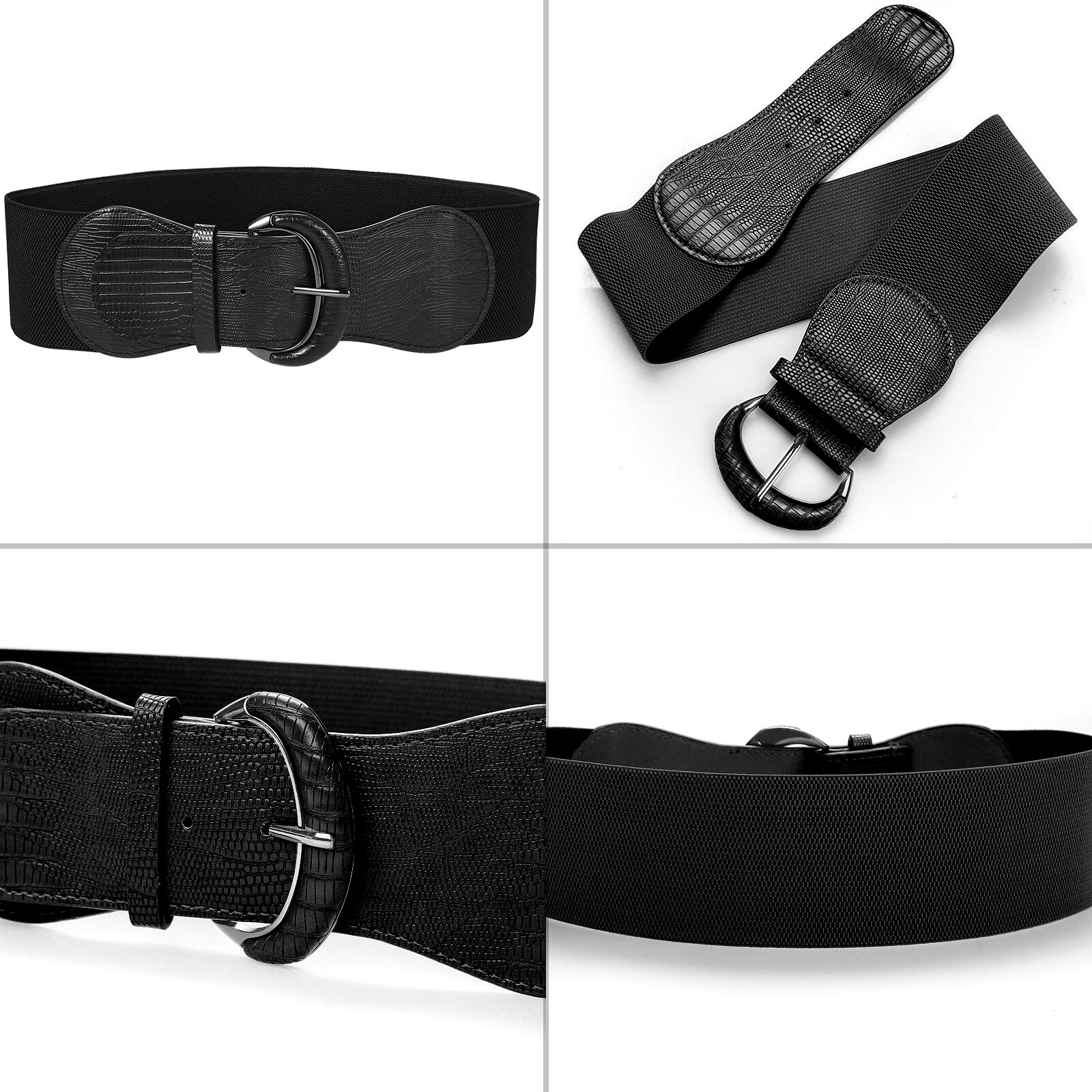 Women’s Fashion Wide Elastic Waist Belt Leather Stretch Cinch Dress Waistband