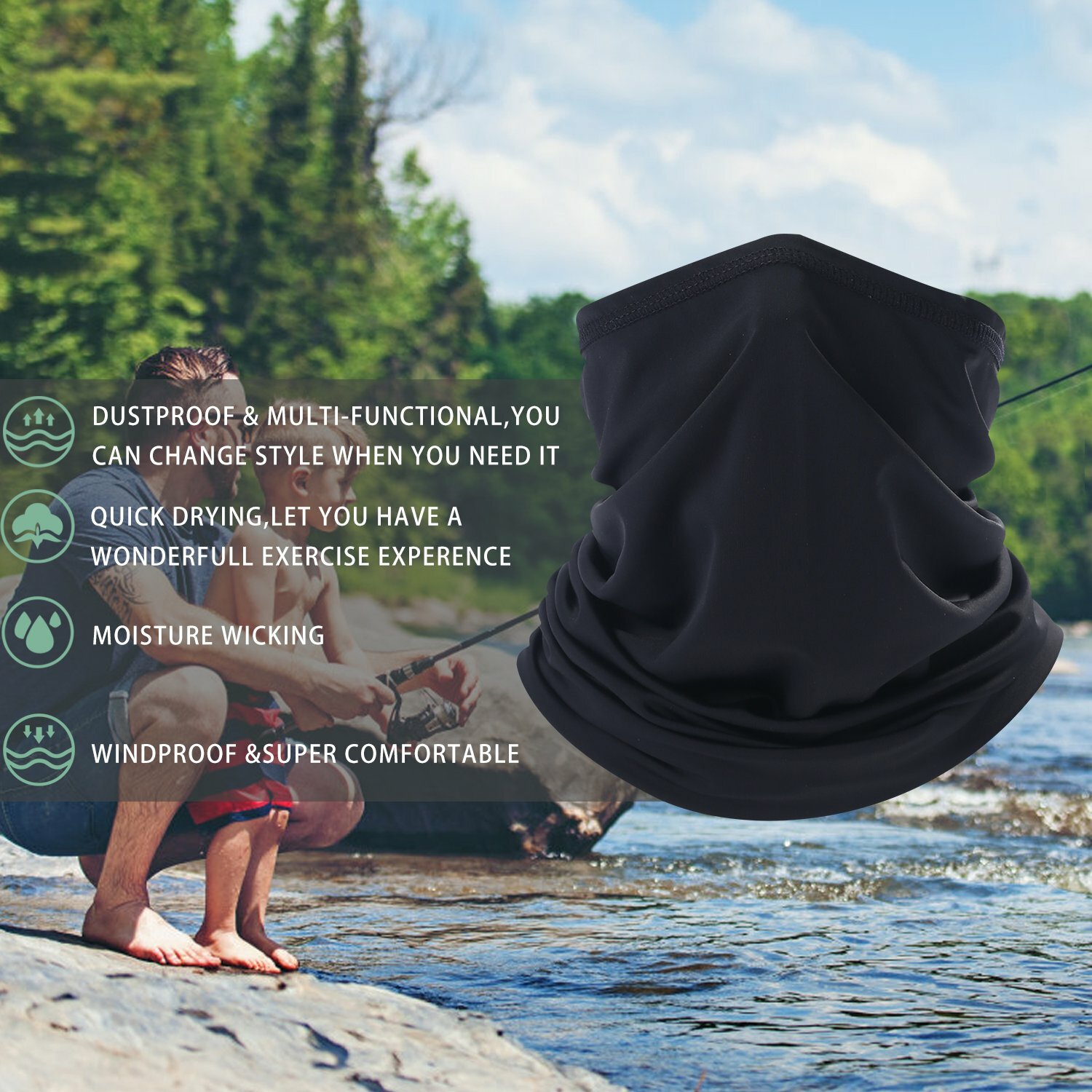 Balaclava Neck Gaiter Face Mask for Men Women UV Protection Bandana Scarf Cover