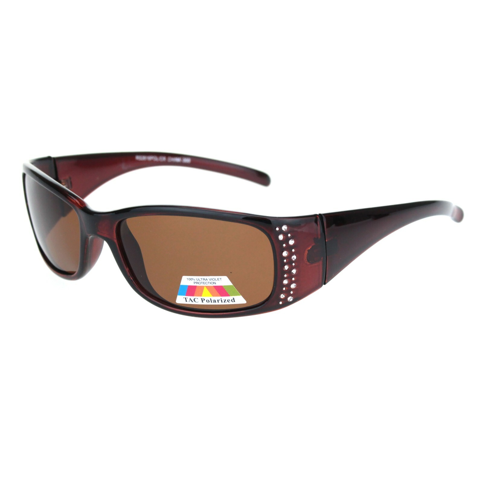 TAC Polarized Lens Sunglasses Womens Rhinestones Wrap Rectangular UV 400
