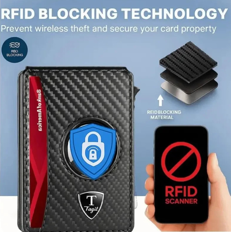 Slim Mens Wallet with RFID Protection – Stylish Bifold with Money Clip Carbon