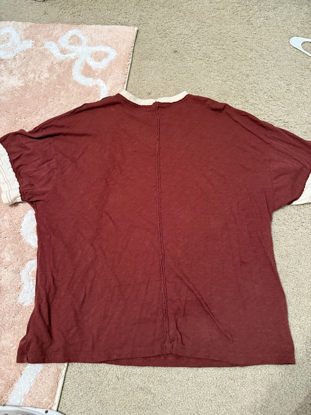 Aerie Women’s Oversized Raw Hem Ringer T-Shirt in Burgundy