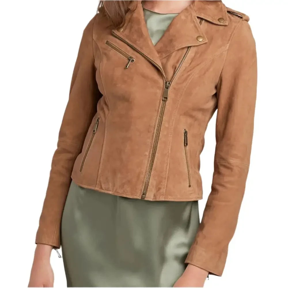 Women’s Tan Brown Suede Leather Jacket – Premium Soft Suede Stylish Casual Outer