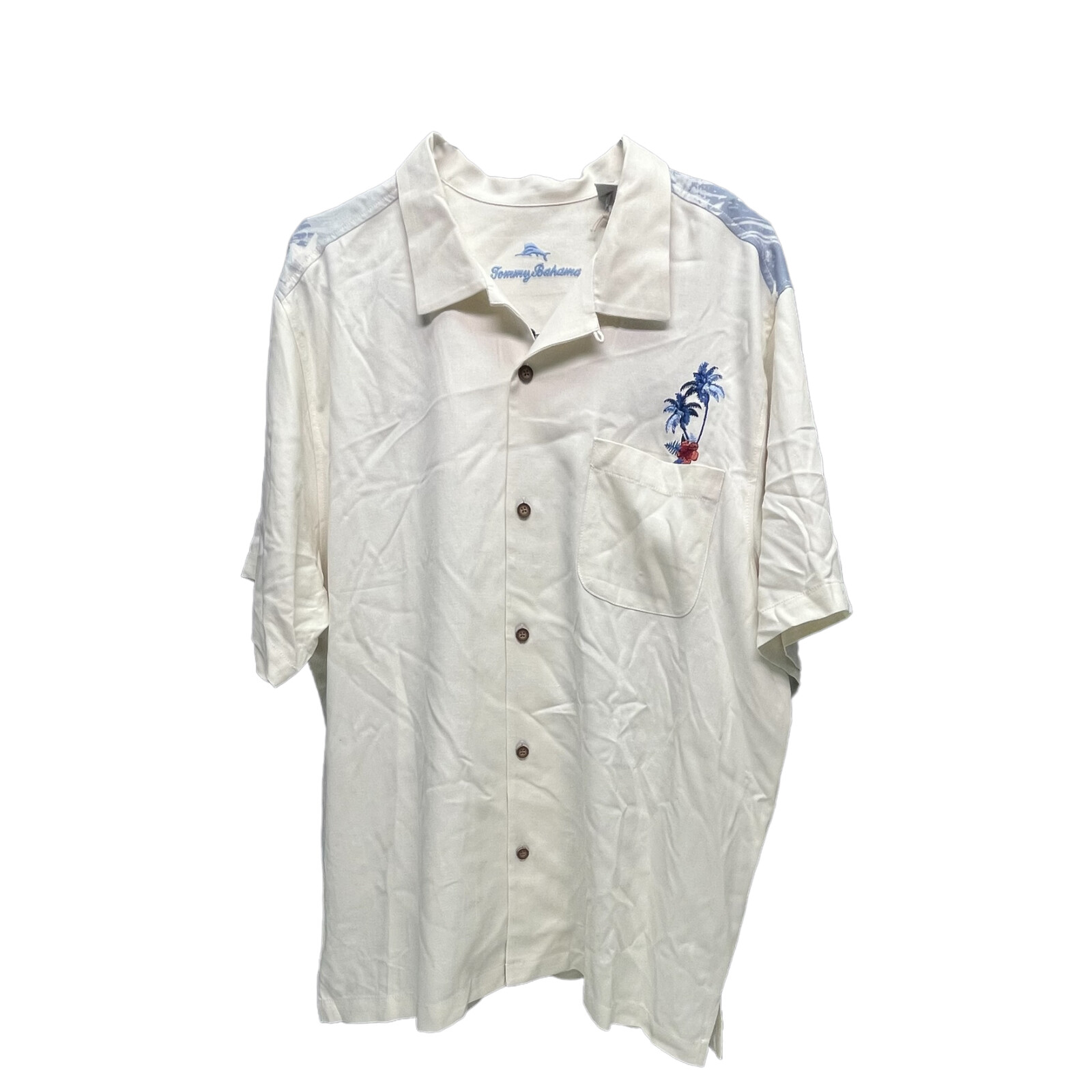 Tommy Bahama Red White & Paradise Embroidered Ivory 100% Silk Short Sleeve $158