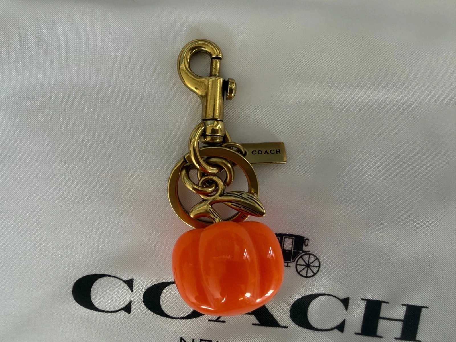 Coach Pumpkin Bag Charm Keychain Resin Metal Brass Purse Decoration