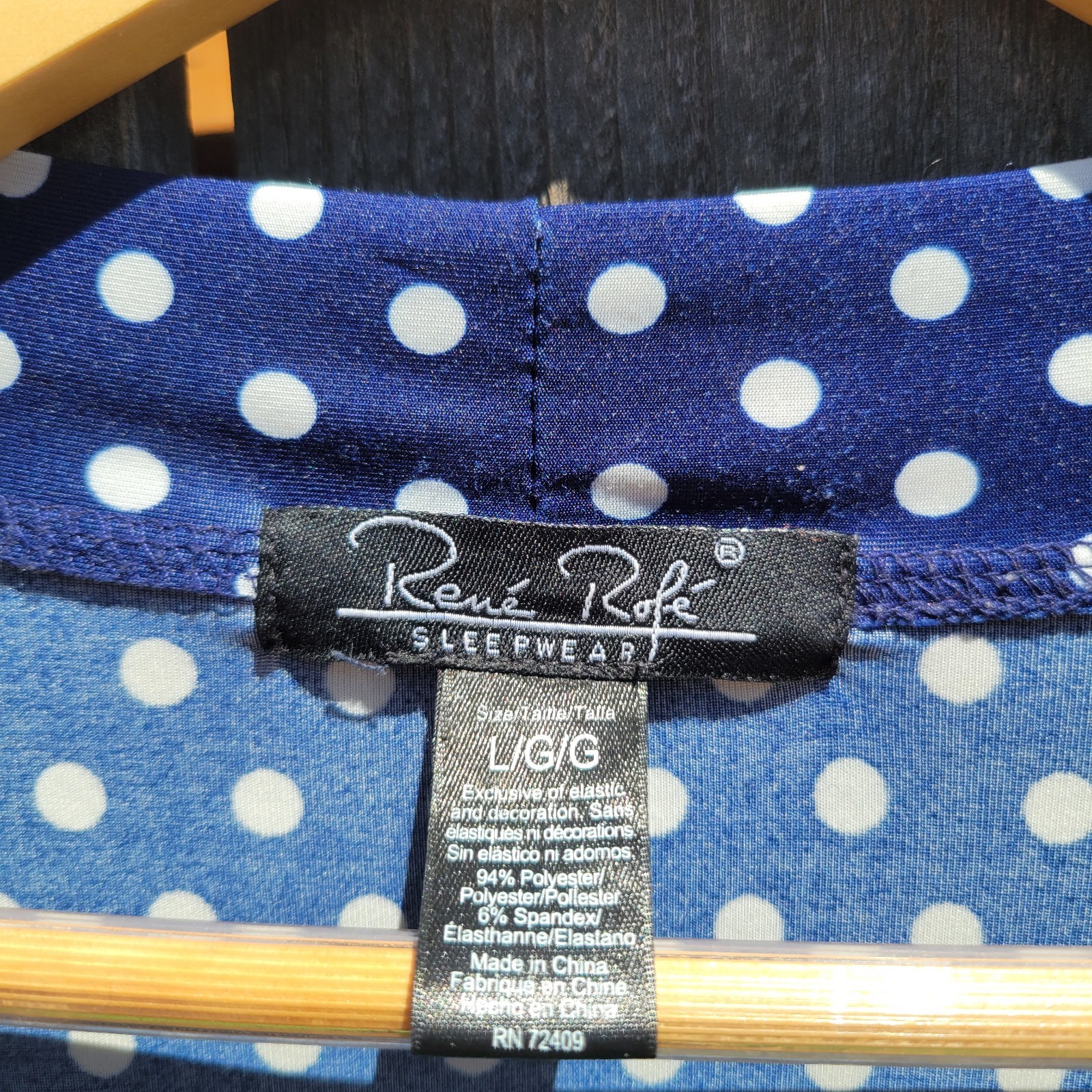 Rene Rofe Women’s Tie Robe & Cami Nightgown Set Blue w Polka Dots Sz L
