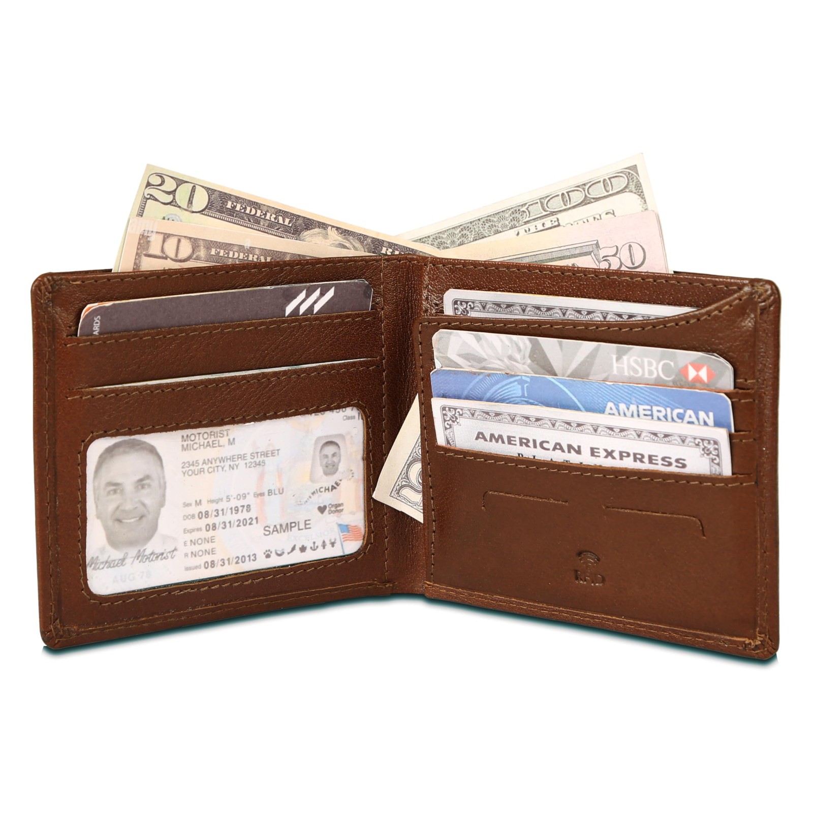 Men’s Tan Leather Wallet – Slim Bifold RFID-Blocking Wallet for Men with 6 Ca…