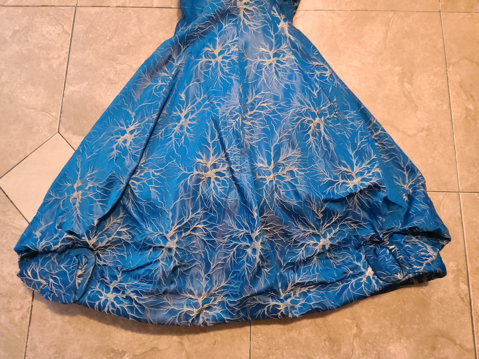 Rare VTG 50s FRANK USHER Blue Metallic Lightning/Branch/Neuron Jacquard Dress