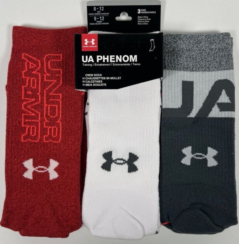 Under Armour UA Phenom Training Crew Socks (3 Pack) Men’s 8-12 Large Red NEW