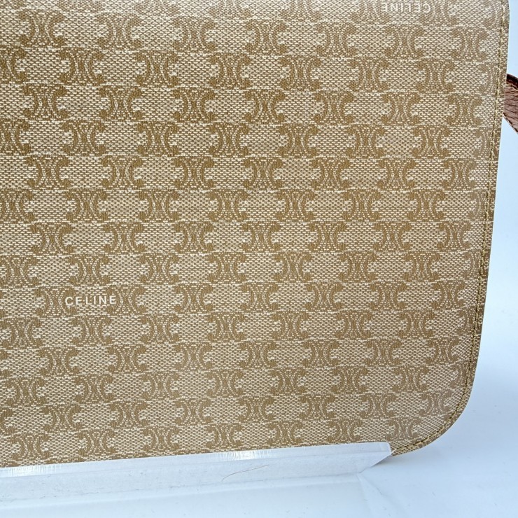 CELINE Vintage Macadam Shoulder Bag in Beige PVC and Leather with Gold-Tone …