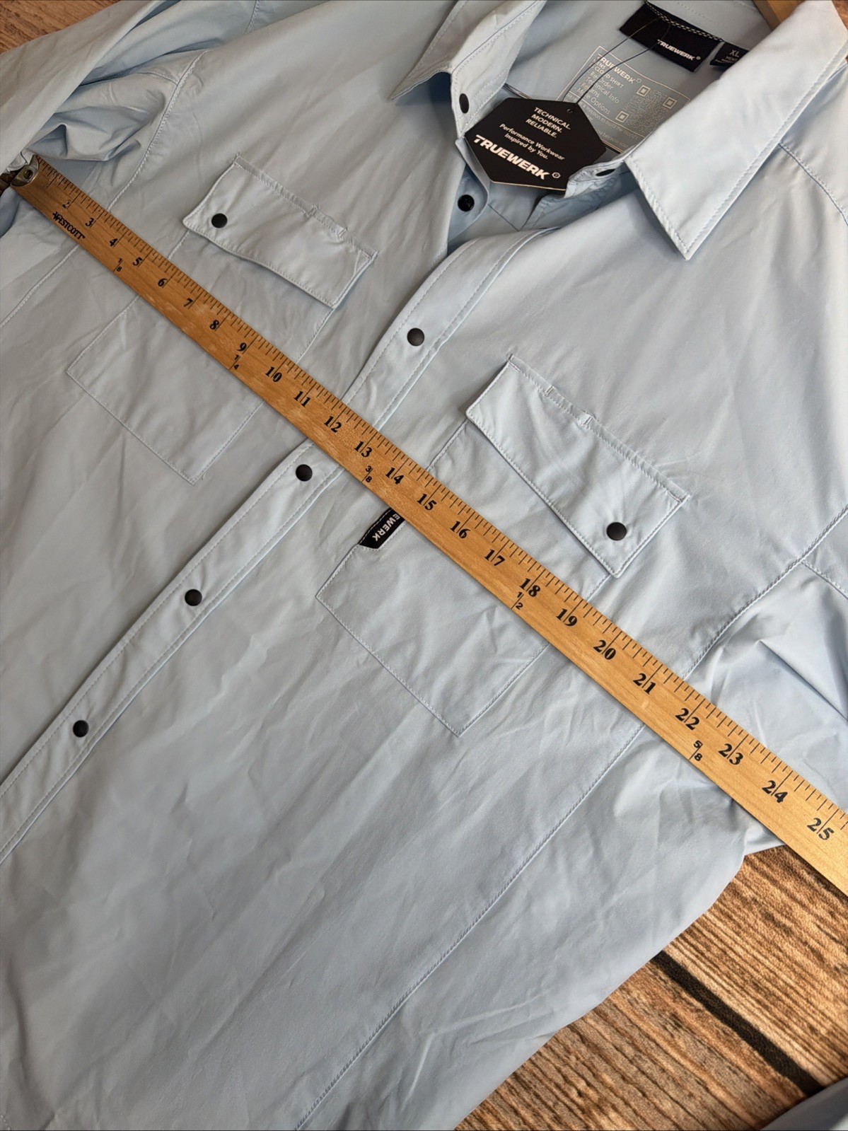 TRUEWERK CLOUD Mens XL Snap Front L/S Workwear Chest Pockets LIGHT BLUE Shirt