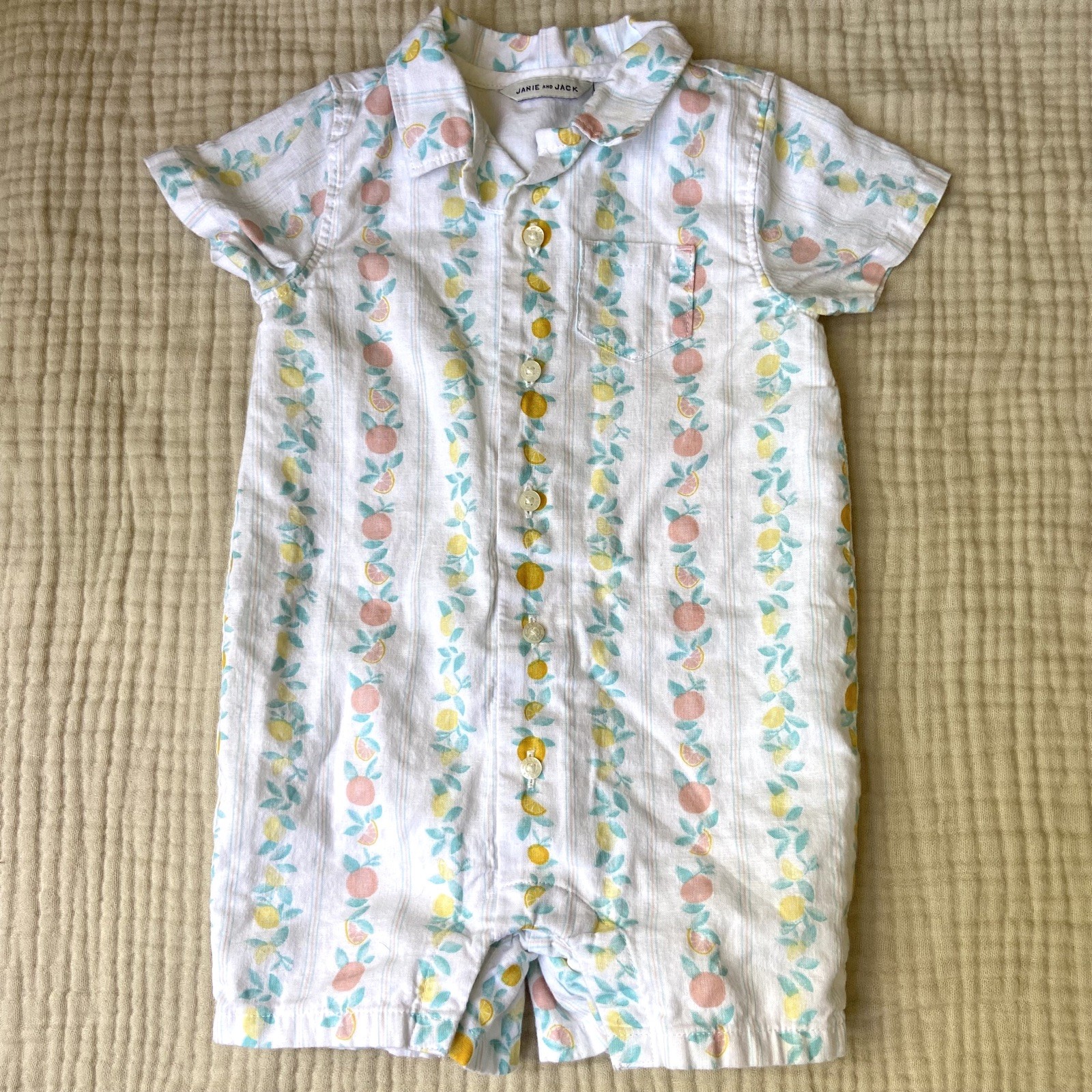 Janie and Jack Bundle Linen Cotton Romper Button Shirt 6-12 Months Preppy Spring