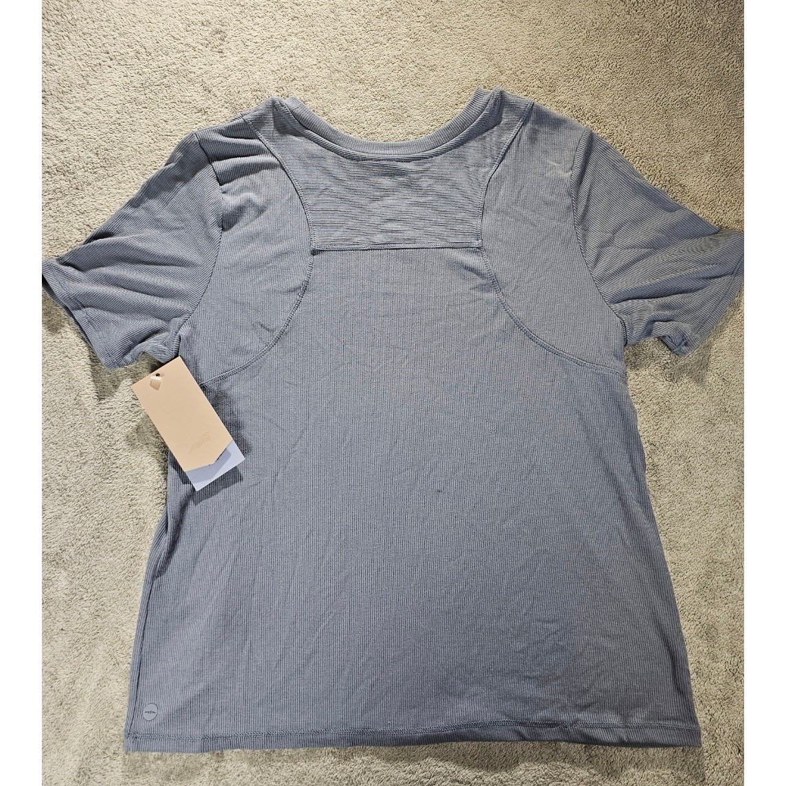 Avia Ribbed Seamed Tee Moonstone Blue Short Sleeve Athletic Shirt XL 16-18 NWT
