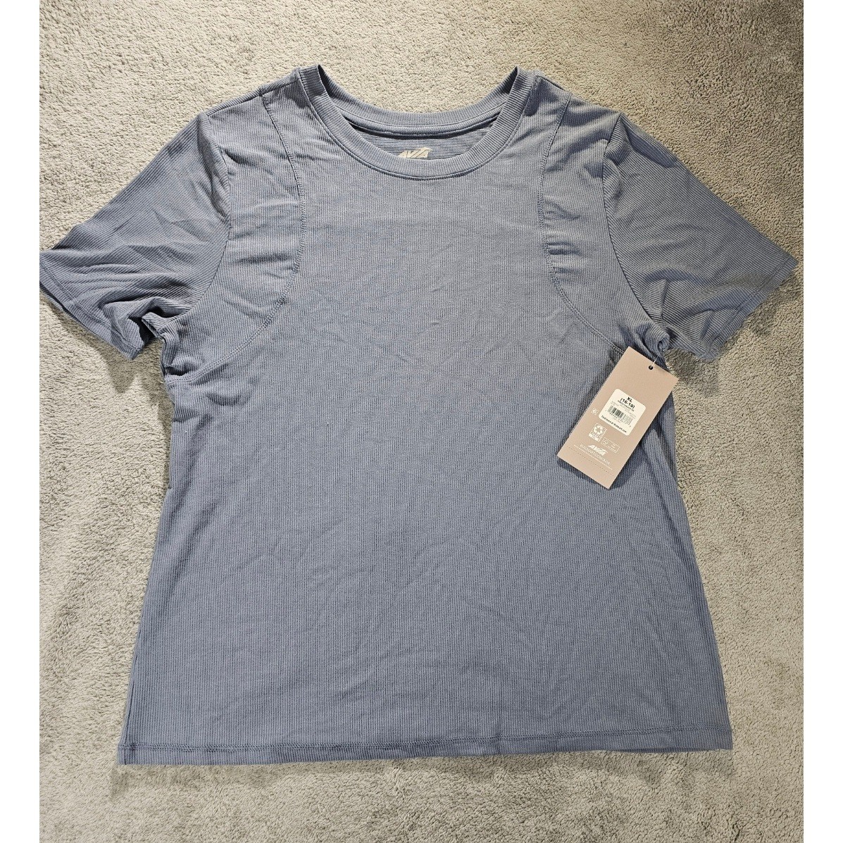 Avia Ribbed Seamed Tee Moonstone Blue Short Sleeve Athletic Shirt XL 16-18 NWT