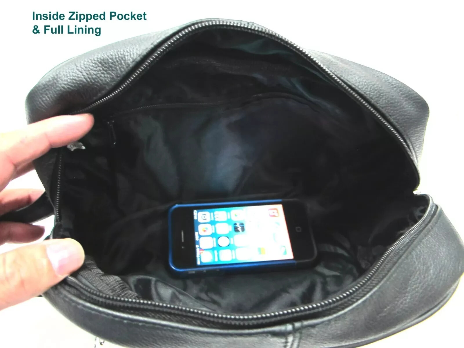 Quality Genuine Cow Leather Men’s Shaving Toiletry and Travel Bag 3 Zipper Black