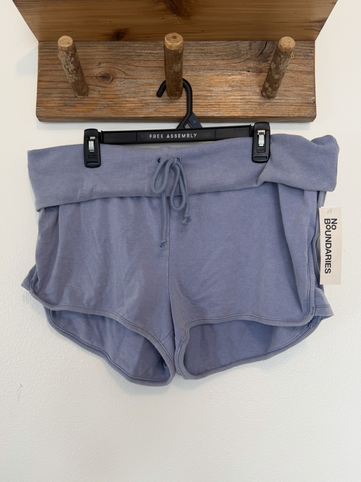 Ribbed Waistband Foldover Shorts Womens XL summer Blue Beach Casual Fisherman