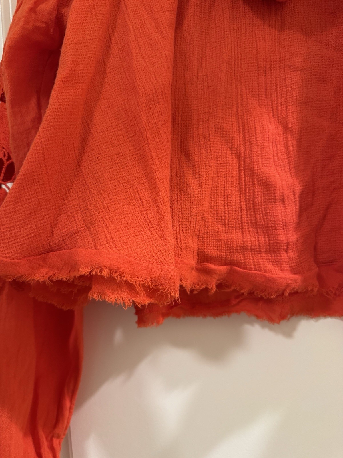 Free People Orange Knit Hoodie XS 100% Cotton V-Neck Hooded Cropped Tassel