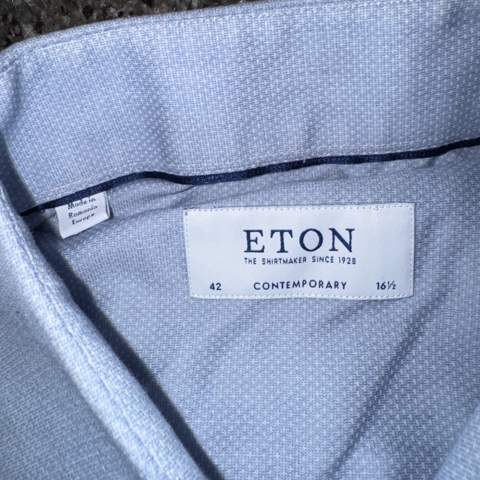 Eton Contemporary Fit 16.5 42 Dress Shirt Light Blue Fine Twill Cotton Mens